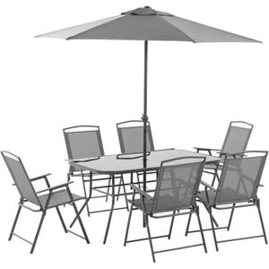 Ensemble table et chaise de jardin Ensemble salon de jardin 8 pièces avec grand paras