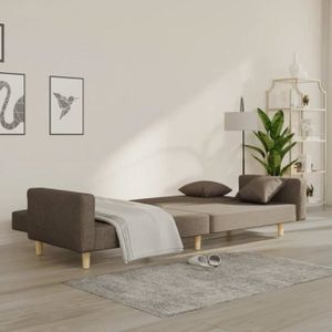 CANAPE CONVERTIBLE PAR Canapé-lit à 2 places avec deux oreillers taup