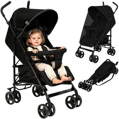 Tectake Poussette Canne Compacte Pliable 0-36 Mois – Léger, Dossier Inclinable, Harnais 5 Points, Idéale Voyage Et Ville