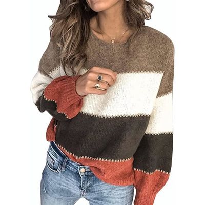 Pull Femme Chic Chaud Pas Cher Ray Mode Pullover Col Rond Hauts Manche Longue Pull Femme Hiver Pull Tricot Gris