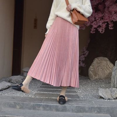 Jupe Jupe longue plissee en daim a deux couches pour femme vetement mi long Vintage de marque superieure printemps Corail Rouge Blanc Cdiscount Pret a Porter