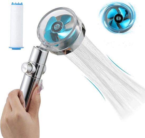 Pommeau De Douche Haute Pression Économique - Débit 9,5 L/min (40% D'Économie) - 3 Jets - Tuyau 2 M - Anti-Calcaire