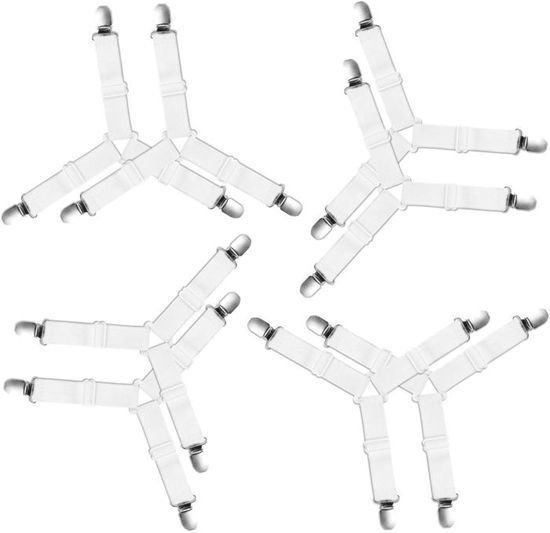 Lot De 8 Attaches Drap Housse élastiques - Longueur Réglable 25-240cm - Clips Métal - Pour Lit, Canapé, Nappe Pique-nique