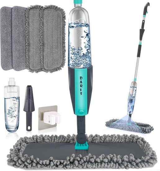 Balai Lave Sol DARIS Avec Vaporisateur - Microfibre Et 4 Tampons Rechargeables
