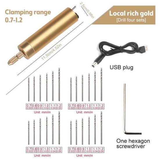 Mini Perceuse électrique Portable USB Avec 13 Forets - Pour Bijoux, Modélisme, Bois, Métal Tendre