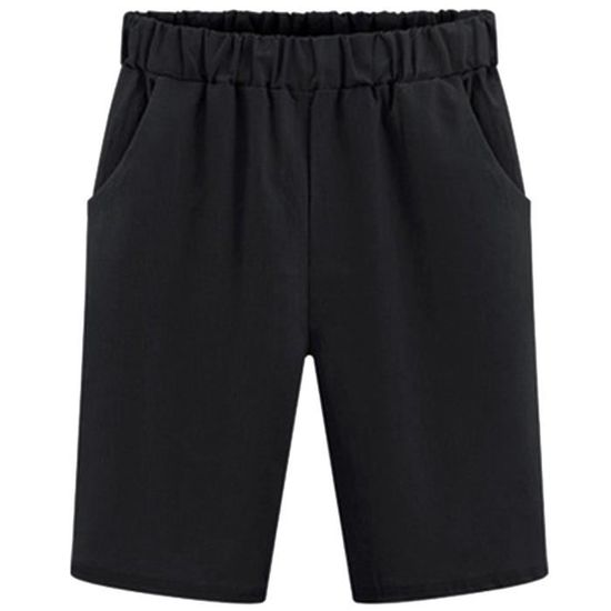 Femme Eté Bermuda Coupe Large Bande Élastique Poche Loisir Shorts Noir