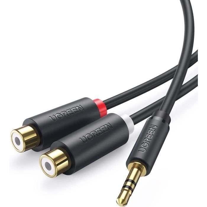 Cable RCA Jack Audio Stéréo Cordon Jack 3.5mm Male vers 2 RCA Femelles pour TV PC Smartphone