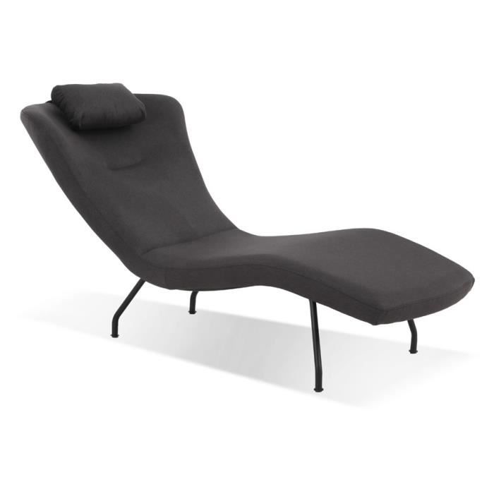 Chaise longue design 'ZOLA' en tissu gris et pieds en métal noir