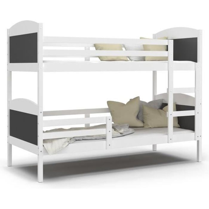 LIT SUPERPOSÉ MATI 90x190 BLANC GRIS Livré avec 2 sommiers