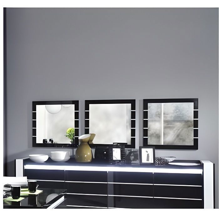 Lot de 3 miroirs LINA noir et blanc brillant