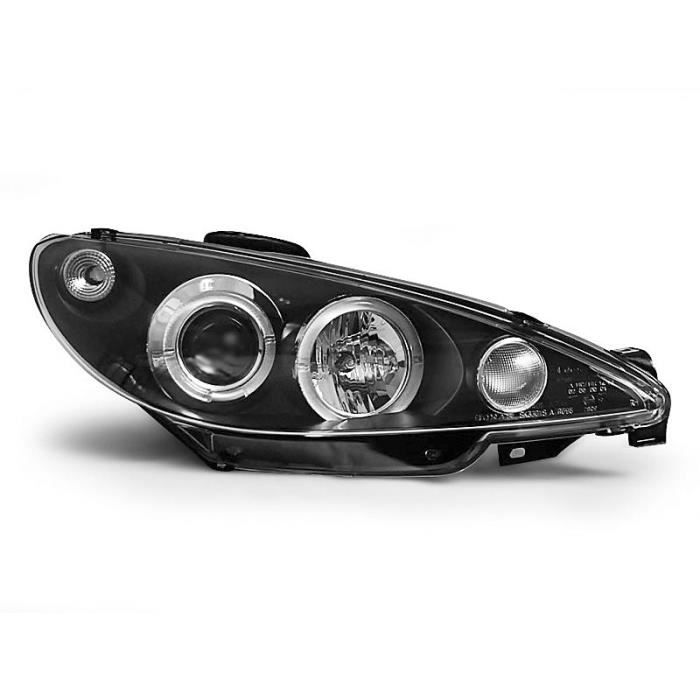 Paire de feux phares Peugeot 206 02-07 angel eyes noir LPPE03
