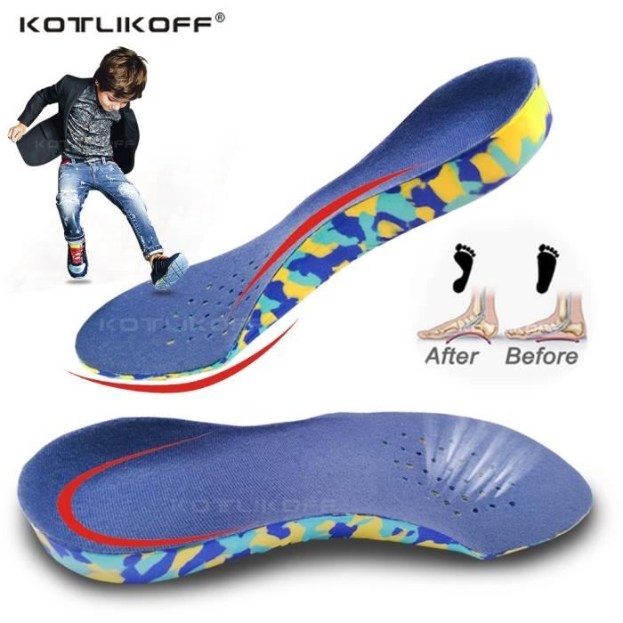 UE (32-34) semelles orthopédiques 3D à talon profond pour enfants, pieds plats, Support d'arc pour jambes O-x