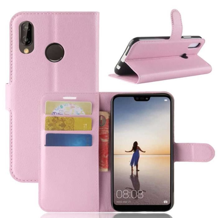 Étui Housse Huawei P20 Lite, Rose Couleur Protection Étui Folio Portefeuille Pleine Fleur Mode avec Support