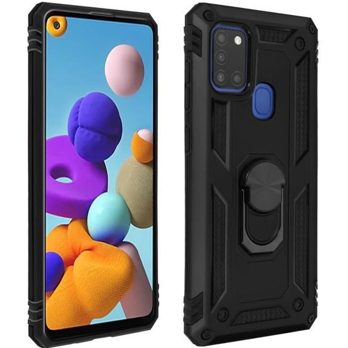 Coque pour Samsung Galaxy A21s Antichoc avec Bague Support Vidéo noir.