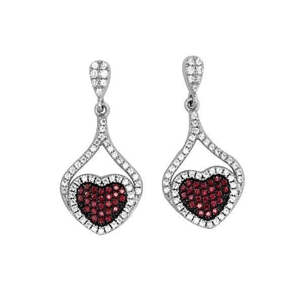 Boucles d'oreilles Coeur en Argent orné de Cristal Swarovski Cubic Zirconia Blancs et Roses