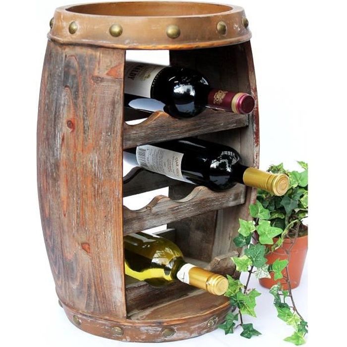 DanDiBo Etagère à vin Tonneau de vin 1555 Bar Porte-bouteilles 50 cm pour 8 bout. Etagère Tonneau Tonneau en bois