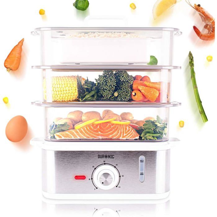 Duronic FS87 Cuiseur vapeur électrique 870W à 3 niveaux - Capacité 10,6 litre - Minuteur - sans bisphénol - Idéal pour cuire