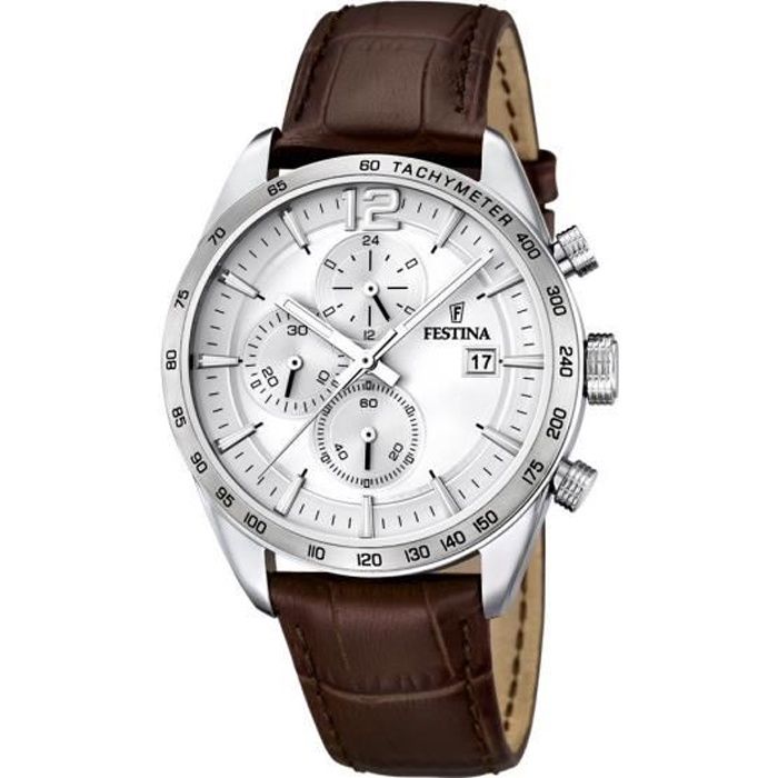 Festina - F16760/1 - Montre Homme - Quartz Analogique - Chronomètre/Aiguilles Lumineuses - Bracelet Cuir Marron