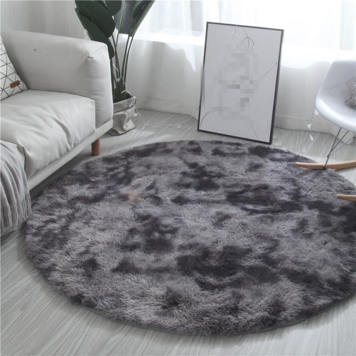 GOGOLOVING Tapis de Forme Ronde Shaggy 120 x 120cm Gris Foncé