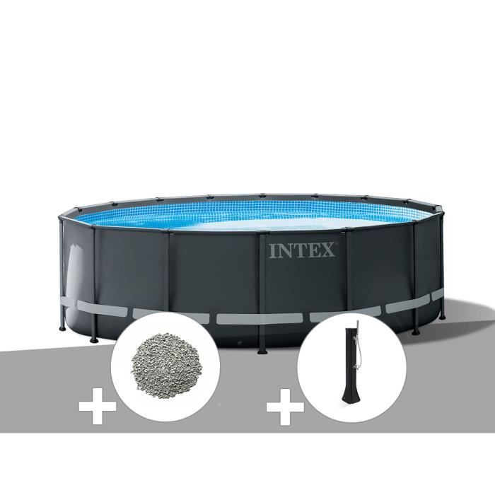Kit piscine tubulaire Intex Ultra XTR Frame ronde 5,49 x 1,32 m + 20 kg de zéolite + Douche solaire