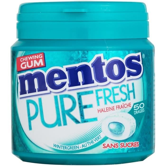 MENTOS GUM PURE FRESH Bottle de 50 dragées sans sucres - Wintergreen