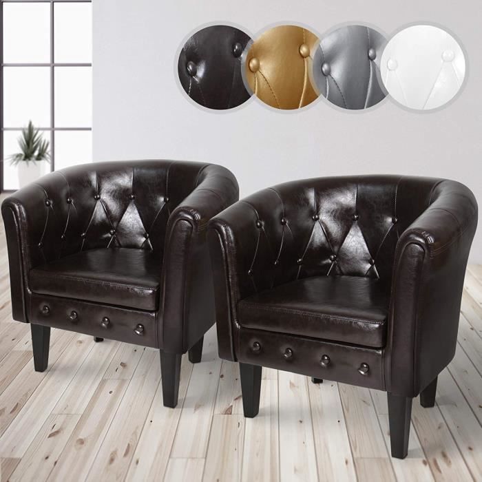 MIADOMODO® Fauteuil Chesterfield - Lot de 2, Simili Cuir, Bois, 58x71x70cm, Marron - Chaise, Cabriolet, Meuble de Salon