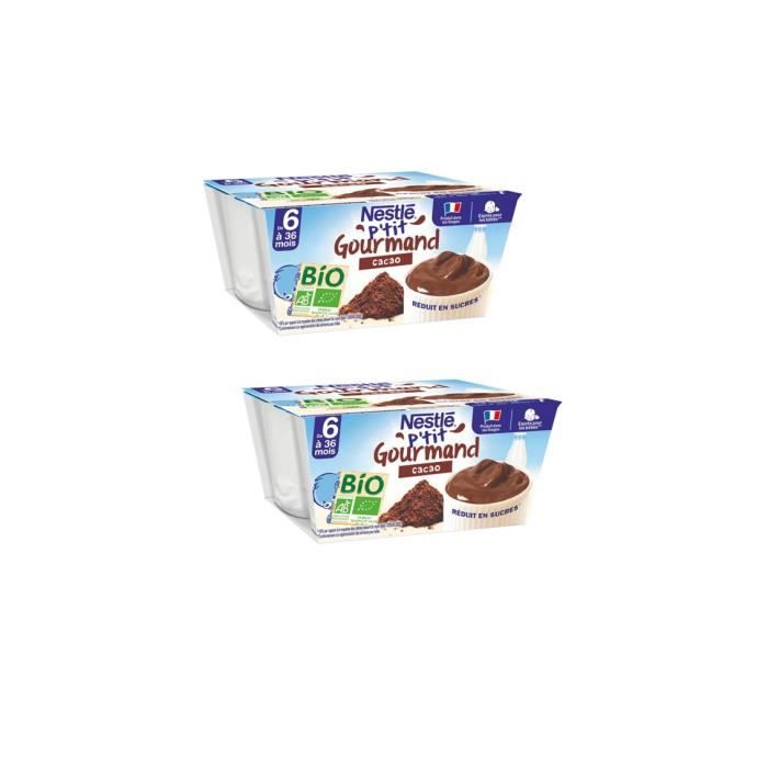 [ Lot de 2 ] Crème dessert p'tit gourmand bio cacao Nestlé x4 - 90g