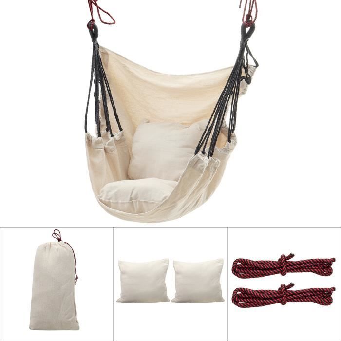 TEMPSA Kit Hamac Chaise Suspendue+2 Oreillers+Sac 400 kg en Toile Premium Beige