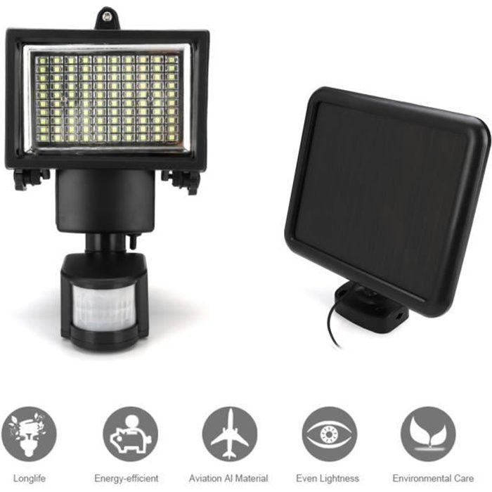 TEMPSA Lampe solaire 100 LED detecteur mouvement lumière sécurité jardin extérieure