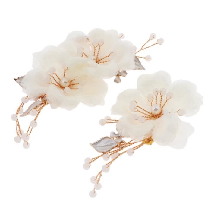 2 Pièces Pince à Cheveux Fleur Peigne à Cheveux de Mariée Barrette avec Perles pour Mariage Festival Partie Voyage gazechimp
