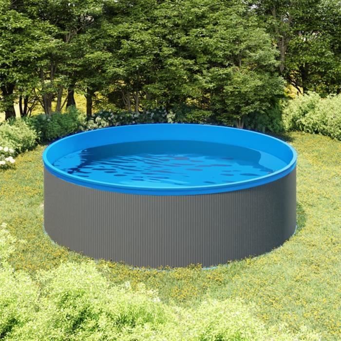 Piscine avec écumoire suspendue et pompe 350x90 cm Gris 3070801