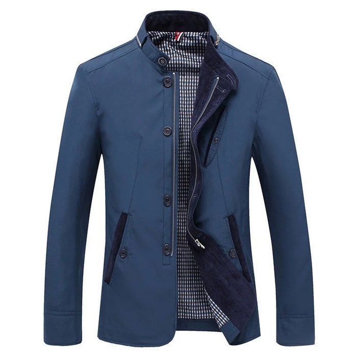 Blazer decontracte Polyester Homme Col montant Bleu D90995 Blanc Cdiscount Pret a Porter