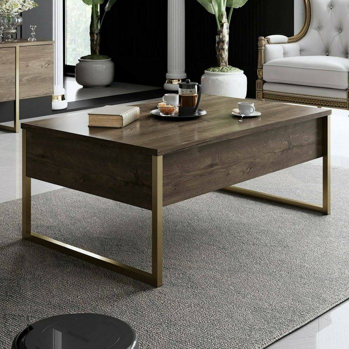 Table basse Dgiagnon - Dmora - Mélamine - Noyer Or 90x65h40 cm Table basse Dgiagnon - Dmora - Mélamine - Noyer Or 90x65h40 cm