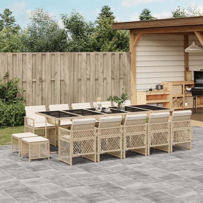vidaXL Ensemble à manger de jardin et coussins 15 pcs ensemble à manger dextérieur meuble à manger de jardin 3210814 - vue 4