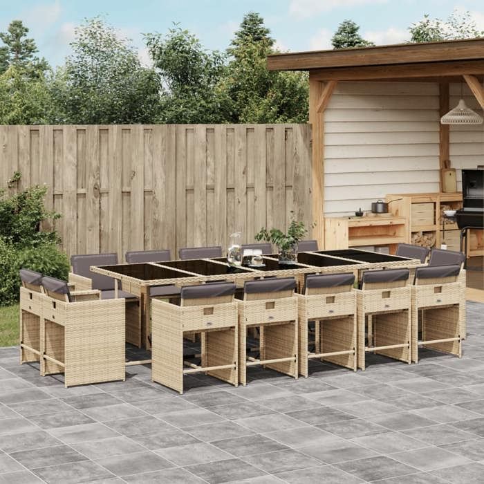 vidaXL Ensemble à Manger de Jardin et Coussins 15 pcs Chaises à Manger avec Table Ensemble de Meubles Moderne Mélange 3211236