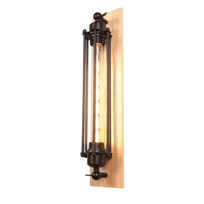 WOTTES 1pcs Applique Murale Industriel Rétro E27 47CM Vintage Lampe murale Design flûte en Métal et bois pour Bar Cuisine Café