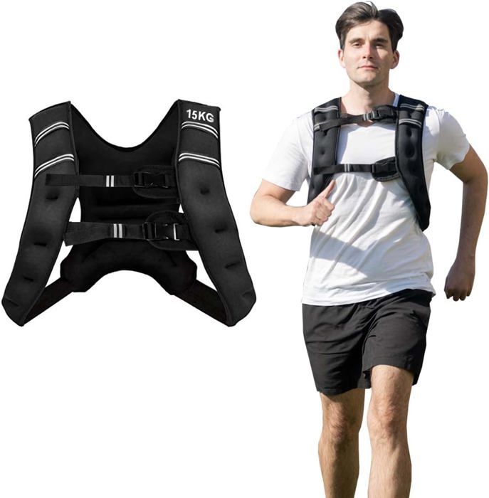 GOPLUS Veste Lesté avec Fermeture à Boucle de Taille Universelle Rempli de sable de fer Gilet Lesté 15kg pour Course Entraînement