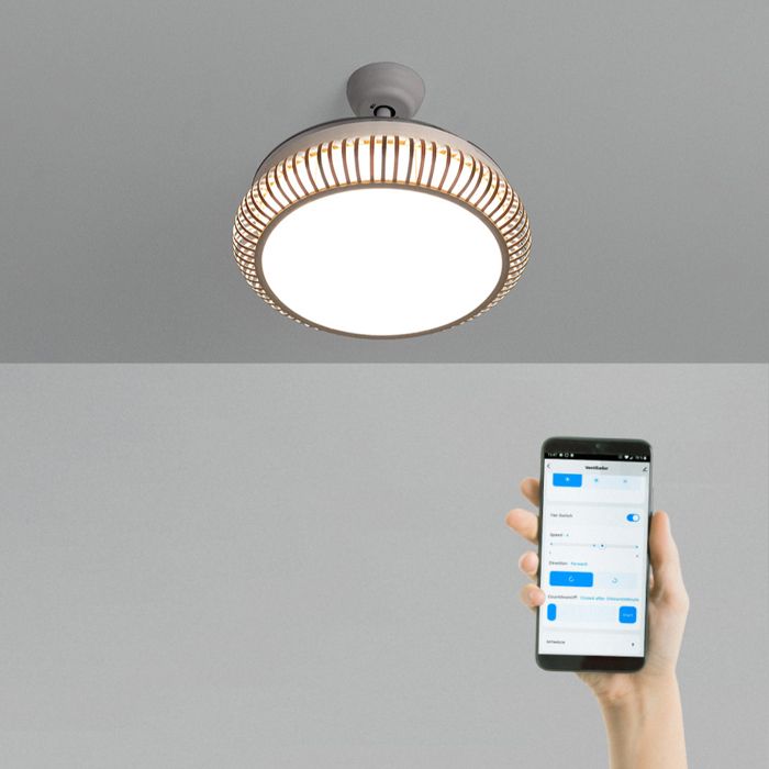 Ventilateur de plafond - Create - WIND CLEAR RATTAN - Silencieux - Pales rétractables - LED 36W - Create