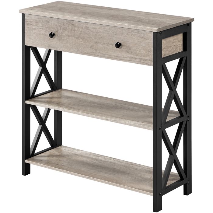 Yaheetech Table Console en Bois et Métal Table dentrée Industrielle avec 1 Grand Tiroir et 2 Étagères Gris Yaheetech Table Console en Bois et Métal Table dentrée Industrielle avec 1 Grand Tiroir et 2 Étagères Gris