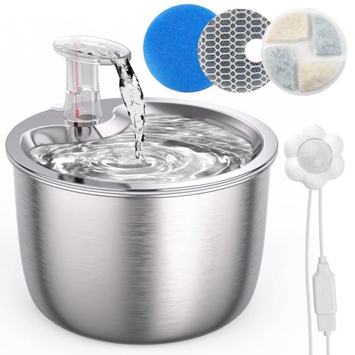 Comparer les prix de Fontaine à Eau pour Chat Chien avec Capteur Infrarouge Distributeur Eau en Acier Inoxydable Automatique 2L pour Animaux Silencieux