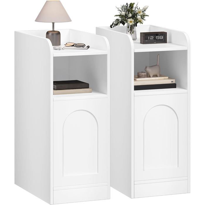 Table de Chevet Lot de 2 Table dAppoint étroite avec 1 Porte dArmoire Table de Nuit avec Compartiment OuvertBlanc