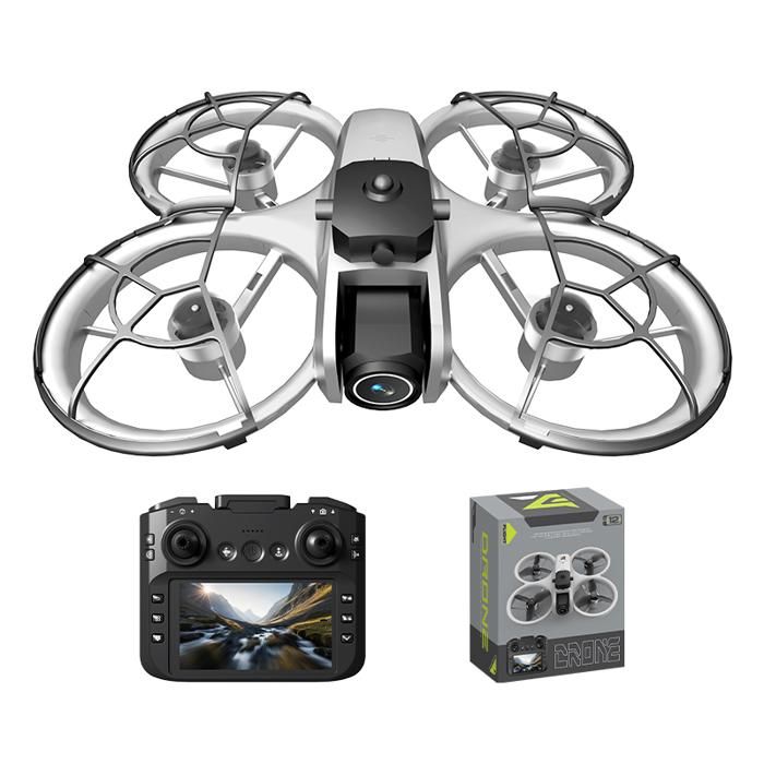 Drone 4K 1 batterie évitement dobstacles roulade positionnement transmission dimages protection omnidirectionnelle gris