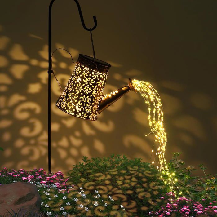 Arrosoir Solaire Lumineux 2 Pièces – Guirlande LED Féerique 8 Modes Multicolores, IP65 Étanche, Décoration Jardin Extérieur En Métal Avec Piquet