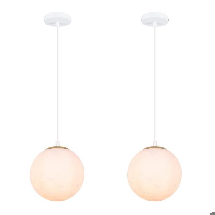 WOTTES Lot de 2 Suspension Contemporain Lustre Lune Blanc Ø20CM E27 Luminaire Style Moderne éclairage Blanc chaud Pour Chambre