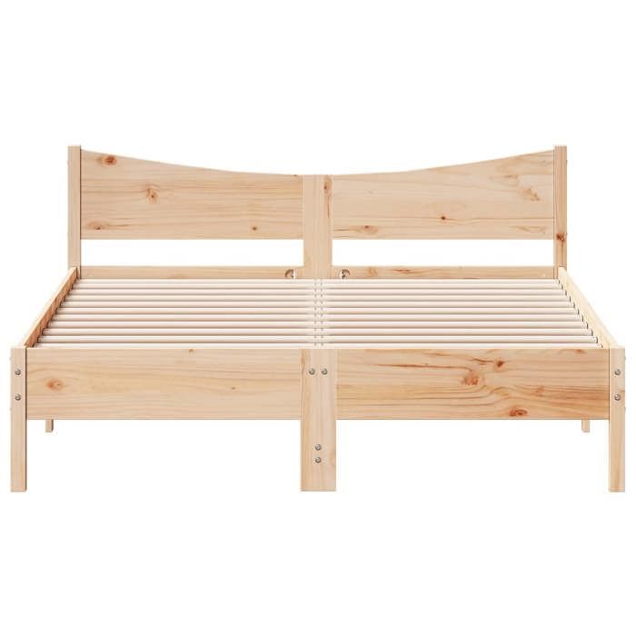 Cadre de lit 2 personnes en bois massif - KALISSE - 160x200 cm - Bois de pin massif - Brun - Sommier inclus