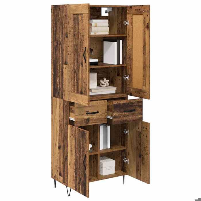 SOLDES DHIVER®Buffet bahut Placard de rangement - Marron Haut Armoire - Bois Ancien - 69 5 x 34 x 180 cm - bois dingénierie - 4255