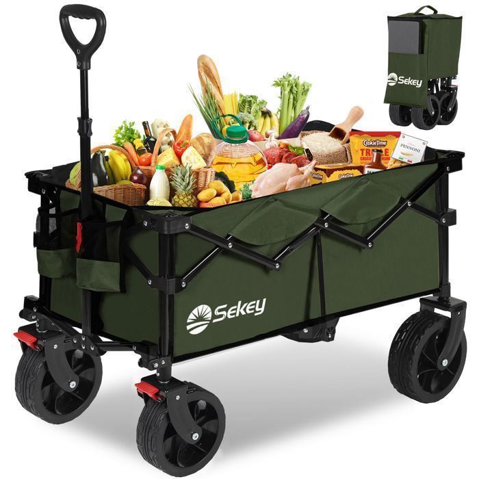 Sekey Chariot de Plage Pliable Tout Terrain 150 kg – Bollerwagen avec Freins Roues Larges Poignée Réglable –
