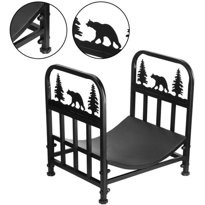 Étagère de rangement pour bois de chauffage dintérieur avec crochets en bois dallumage support de bûches stable et antirouille et