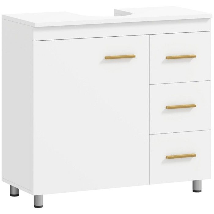 Meuble Salle de Bain avec Vasque Intégrée- 3 Niveaux de Rangement- MDF et Aggloméré Blanc- 70x30x65cm- Design Fonctionnel Meuble Salle de Bain avec Vasque Intégrée- 3 Niveaux de Rangement- MDF et Aggloméré Blanc- 70x30x65cm- Design Fonctionnel