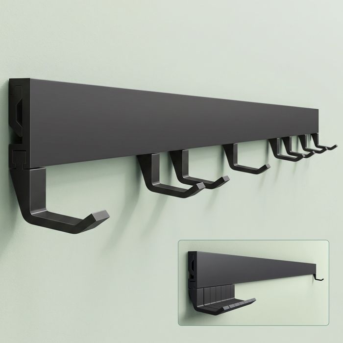 Mai & Mai Patère Murale Fixation avec Perçage 8 Crochets Mural en Aluminium pour Porte Entrée Cuisine 80cm Noir Mat Stalo-10